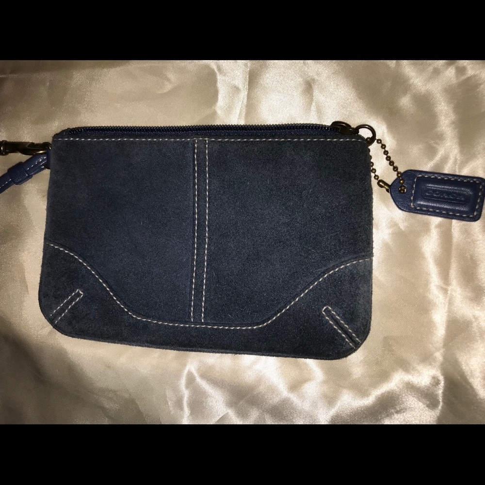 Coach navy blue suede wristlet. Preowned